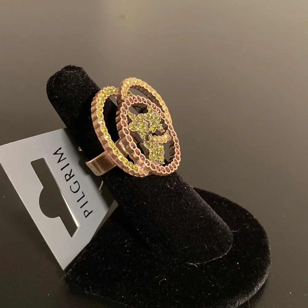 Pilgrim Multicolor Crystal Ring with Green, Pink & Yellow Stones